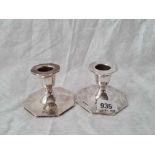 Pair of octagonal base Candle Sticks. 2.5” high Sheffield 1918