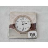 Silver cased travelling clock by RJ Carr from P&O Cruises, 4" high