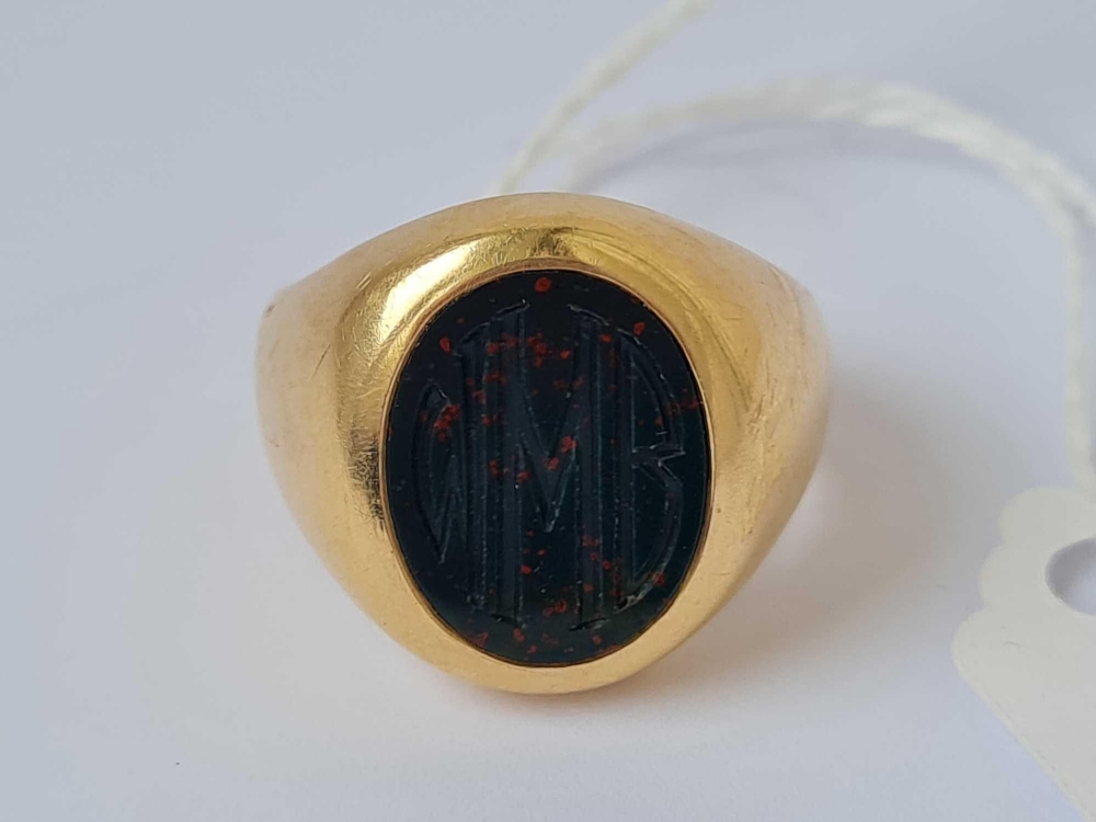 A BLOOD STONE SET SIGNET RING 14CT GOLD SIZE N 16.3 GMS - Image 3 of 4