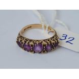 A five stone amethyst ring 9ct size L 3.6 gms