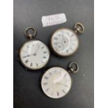 Three silver fob watches