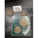 Jersey 1 pence 1894, Guernsey 10 & 5 pence 1968 & Newfoundland 1865 1 cent