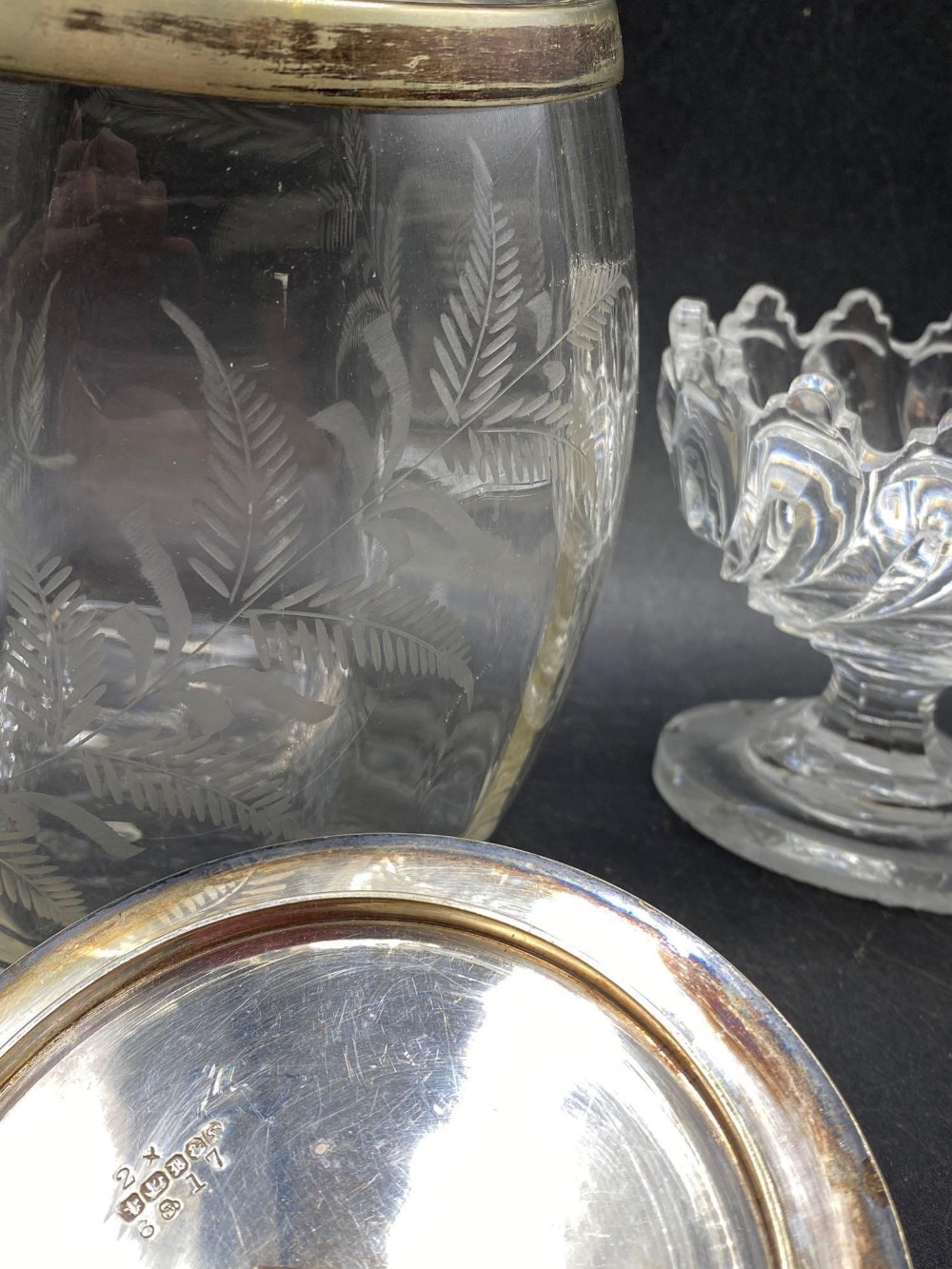 A Victorian engraved biscuit barrel and a Georgian glass salt - Image 2 of 3