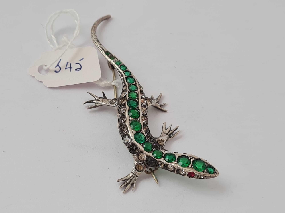 A antique silver paste lizard brooch