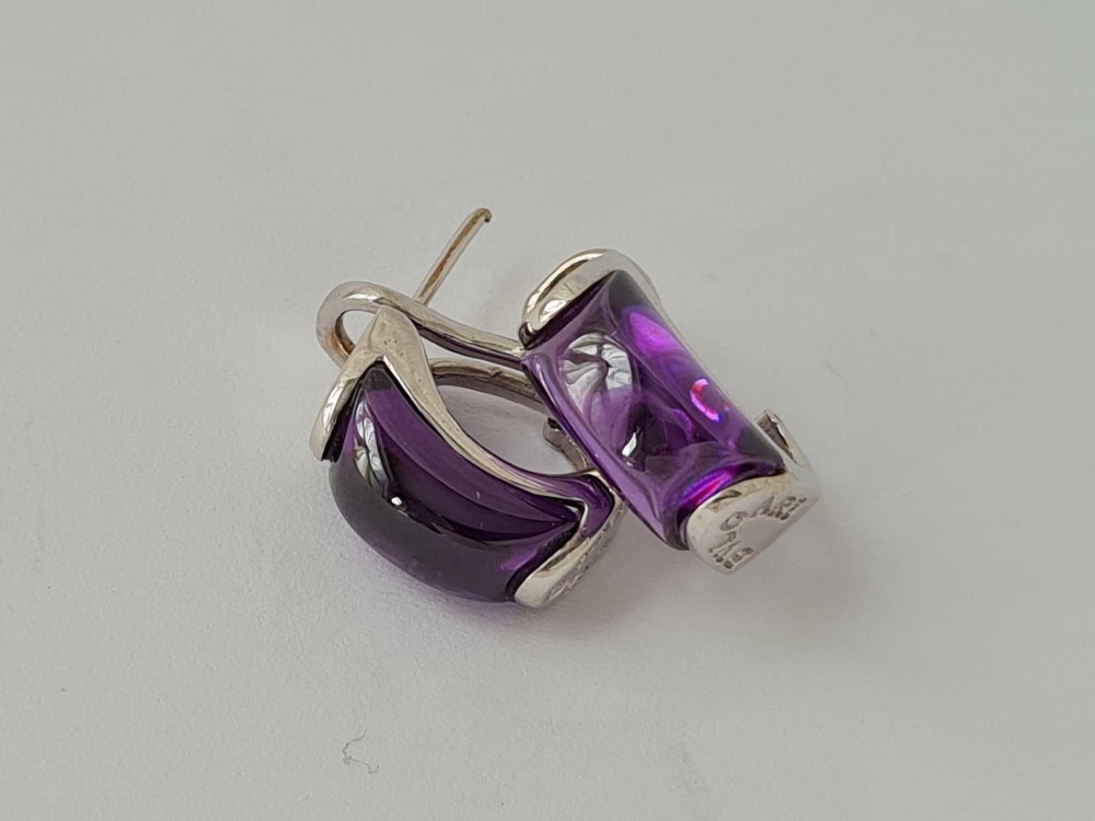 A pair of mauve stone 14k white gold earrings with safety backs 9.6g inc