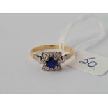 A sapphire and diamond square cluster ring set in gold size P 2.7 gms