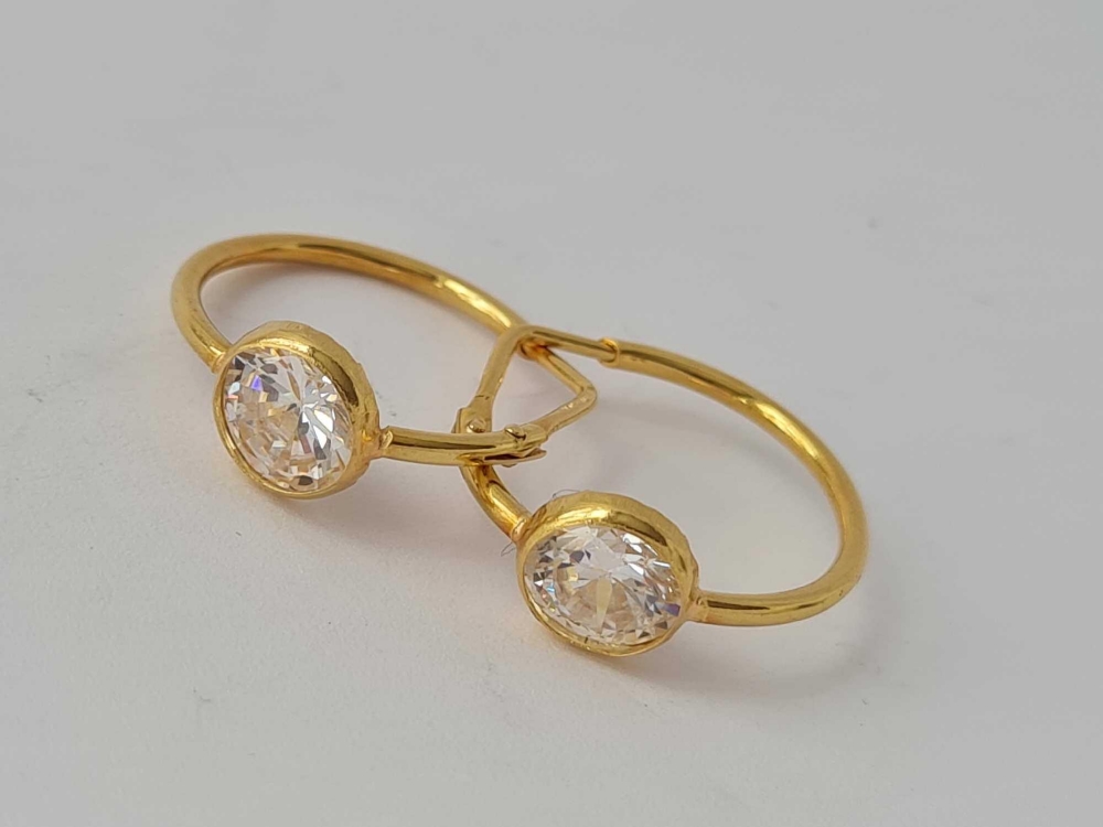 A pair 18ct gold stone set hoop earrings 2.6g inc