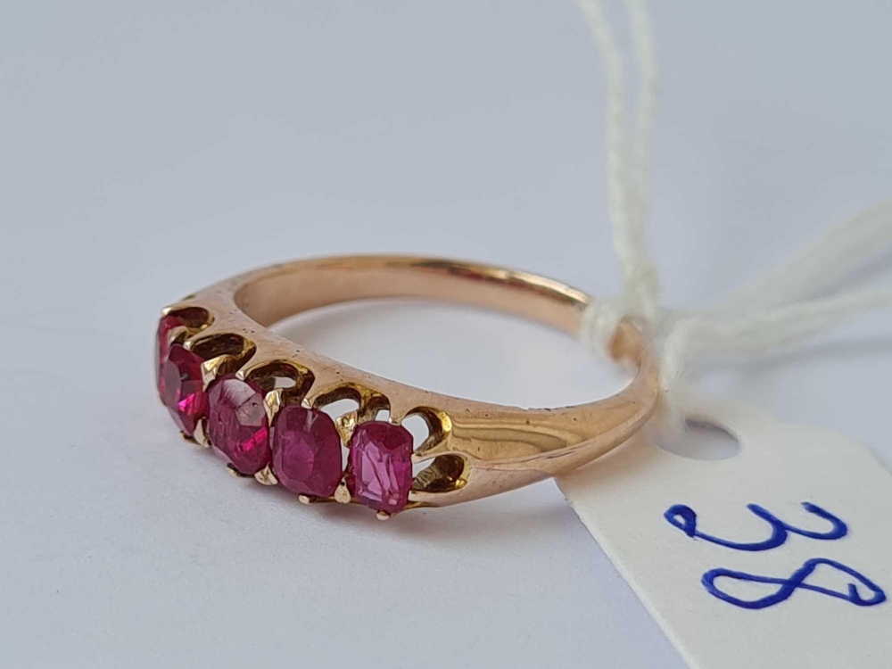 A Victorian five stone ruby ring 15ct gold size M 2.4 gms - Image 2 of 4