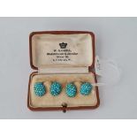 A boxed pair of Victorian gold and turquoise set cufflinks 9ct