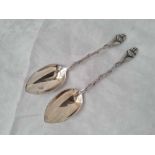 Pair of Acorn top Spoons with branch stems. Birmingham 1969