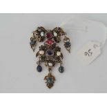 A 19th century pearl and gem set garnets amethyst etc. Austro Hungarian silver pendant brooch