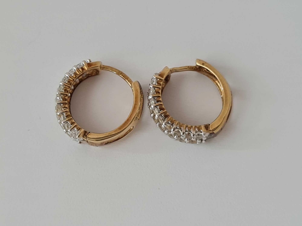 A pair of stone set hinged 9ct hoop earrings 2.7g inc - Image 2 of 2