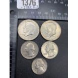 USA 5 assorted coins, including Kennedy half-dollar