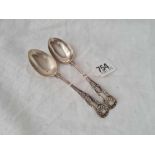 Pair of Exeter Victorian Kings Pattern tea spoons, 1861 by J&JW, 57g