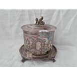 An oval Victorian Electro Plated biscuit box with sphinx finial, 7.5" wide