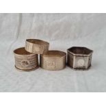 Four various napkin rings, 98g