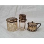 Two silver mounted jars and a mustard pot