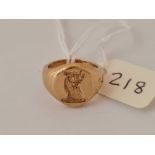9ct hallmarked signet ring with an intaglio of a bull, size G