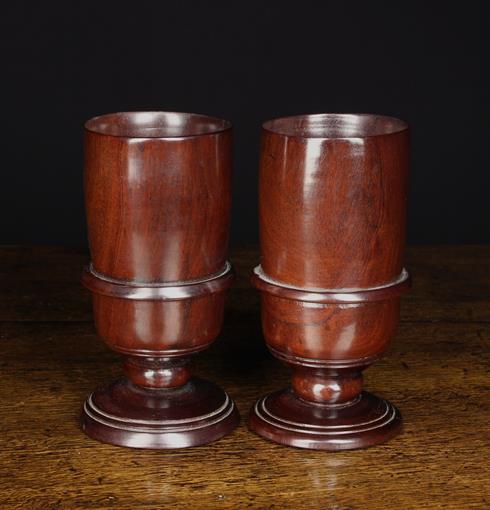 A Pair of Good 19th Century Turned Lignum Vitae Goblets or Wassail Bowls.