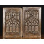 A Pair of Small 16th Century French Oak Panels of rich colour & patination,