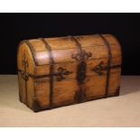 A Large & Impressive 18th Century Dome-topped Pine Trunk bound in decorative pierced and studded