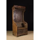 A 15th/16th Century Pine Throne Chair with Canopy top and Box-form seat.