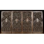 A Set of Four 15th Century Oak Panels carved with Gothic tracery;