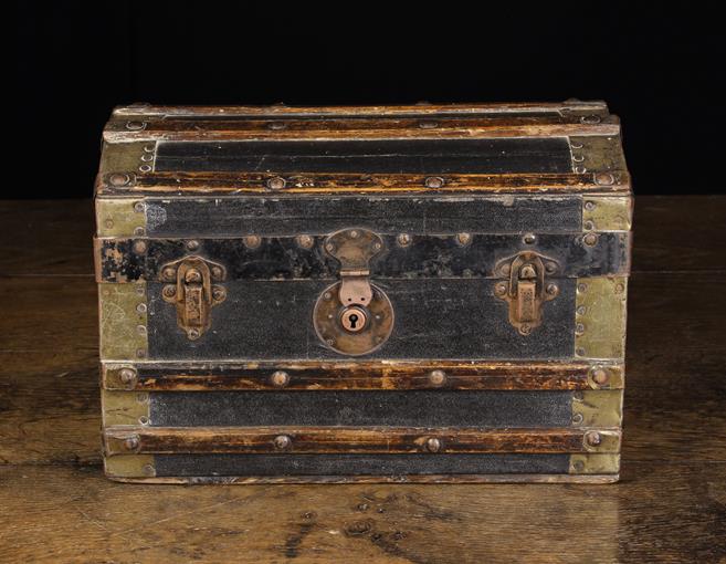 A 19th Century Domed Topped Casket in the form of a miniature travelling trunk. - Image 2 of 2