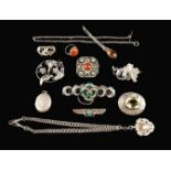 A Group of Costume Jewellery: A Scottish brooch set with a large,