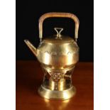 A WMF Secessional Hammered Brass Kettle and Stand with burner.