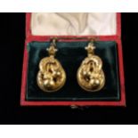 A Cased Pair of Fine Victorian Gold-tone Drop Earrings fashioned as two interlinked loops