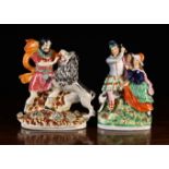 Two 19th Century Staffordshire Figures with polychrome glazed decoration: Hercules fighting the