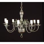 A Modern Eight Branch Dutch Style Chandelier/Ceiling Lamp of dark green patination,