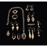A Group of Antique & Vintage Jewellery comprising of six pairs of earrings, two rings,