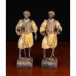 A Pair of 19th Century Cold Painted Spelter Figures of Arabs, one with a replaced stick,