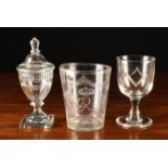 Three Pieces of Antique Glassware: A Georgian Ice Pail engraved with a crowned GR monogram in a