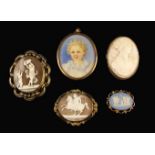 Four Cameo Brooches and A Charming Late 19th/Early 20th Century Pendant Miniature Portrait of a