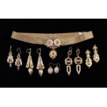 A Group of Victorian Gold-tone Jewellery: A chain-link choker having a scrollwork adornment with a