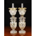 A Pair of Late Victorian Moulded Clear Glass Oil Lamps.