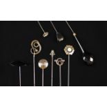 A Group of Nine Victorian & Later Hat Pins: Three adorned with 'jet' finials.