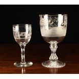 Two Large Etched Glass Goblets.