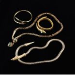 A Group of Antique Serpent Costume Jewellery: Two necklaces and two bangles.