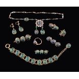 A Collection of Victorian & Later Costume Jewellery set with scarab beetle carapaces or shells: A