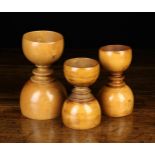 Three Fine 18th/19th Century Treen Double Ended Measures of turned cups form with reel turned waist