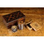 A Small 19th Century Rectangular Rosewood Veneered Box with a parquetry lid containing an inlaid