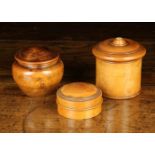 Three Fine 19th Century Turned Boxwood Jars Boxes with screw-on lids.