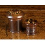 Two Pretty 19th Century Turned Rosewood Nutmeg Cases with graters.