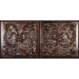 A Pair of Large 19th Century Oak Panels richly carved in relief with horned animal face masks