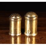 Two 18th Century Sheet Brass Muffineers pierced with sifting holes to the domed lids.