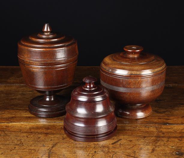 A Group of Three 19th Century Turned Treen Lidded Jars with Covers.